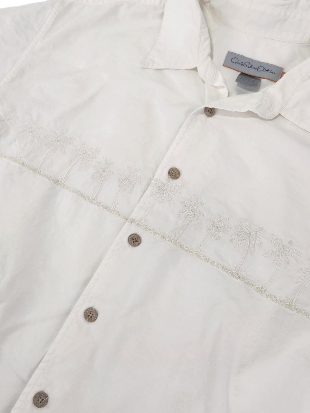 Quiksilver Edition White Resort Shirt Men's Large Palm Tree Embroidered Aloha - Picture 11 of 13